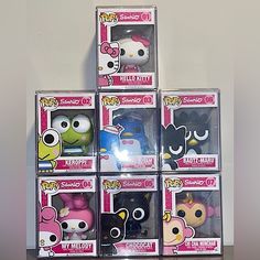 six funky pop vinyls are stacked on top of each other in their packaging boxes