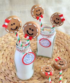 gingerbread man cookies in a jar with straws