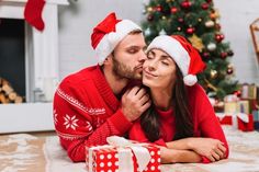 Download this Free Photo about Happy couple near christmas treeand discover more than 62 Million Professional Stock Photos on Freepikfreepik photo christmascouple christmashappynewyear christmastreebackground Couple In Christmas, Decoration Ideas For Christmas, Christmas Hugs, Christmas Tree And Fireplace, Girl With Pigtails, Christmas Tree Drawing, Couples Christmas, Christmas Hats