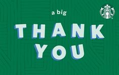 a green background with the words thank you written in blue and white letters on it