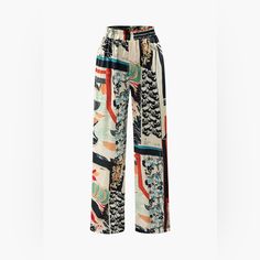 Waist:35.4 Inch Inseam:31.9 Inch Hip:49.6 Inch Casual Multicolor High Waist Wide Leg Pants, Chic Multicolor Wide Leg Pants With Elastic Waistband, Multicolor Ankle-length Wide Leg Pants With Elastic Waistband, Multicolor High-waisted Wide Leg Pants With Elastic Waistband, Casual Multicolor Print Bottoms, Casual Multicolor High-waisted Wide Leg Pants, Casual Multicolor Print Long Pants, Multicolor High-waisted Relaxed Fit Bottoms, Multicolor Relaxed Fit High-waisted Pants