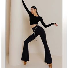 YES Women's High Waist Pants Latin Dance Wear Training Performance Pants White All Black Dance Outfit, Dance Performance Outfits, Contemporary Dance Outfits, Salsa Outfit, Dancer Fashion, Dance Jumpsuit, Dance Class Outfit, Women High Waist Pants, Jazz Pants