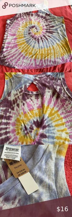 VS PINK TANK TOP OPEN BACK MULTI COLOR TIE DYE WORKOUT TOP XXL NWT RETAIL $29 !! Pink Tank, Pink Tank Top, Vs Pink, Workout Tops, Open Back, Lilac, Tie Dye, Multi Color