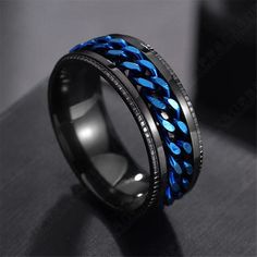 Men's Punk Black Blue Miami Cuban Link Wide Band Ring Stainless Steel Size 7-12 | eBay Cool Rings For Men, Classic Punk, Cool Ring, Punk Women, Cool Rings, Black Ring, Stylish Rings, Men Ring, Rings Cool