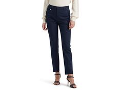 Lauren Ralph Lauren Stretch Cotton Blend Pants - Women's Casual Pants : Lauren Navy : The LAUREN Ralph Lauren Stretch-Cotton Blend Pants achieve modern sophistication with a high rise, flattering seams, and a trouser-style design. Pants are featured on a stretch cotton fabrication. Side hand pockets and back welt pockets. Zipper fly with hook-and-bar closure. Straight hem intended to hit at the ankle. 98% cotton, 2% elastane. Machine wash, tumble dry. Imported. Measurements: Waist Measurement: 2 Modern Mid-rise Workwear Pants, Elegant Tapered Leg Chinos For Fall, Chic Fitted Straight Chinos, Fitted High-waisted Chinos For Work, Chic Fitted Ankle-length Chinos, Elegant Ankle-length Chinos For Fall, Elegant Chinos Trousers For Workwear, Elegant Workwear Ankle-length Chinos, Elegant Ankle-length Chinos For Work