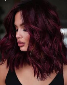 Highlights In Burgundy Hair, Red Hair With Dark Underneath, Maroon Burgundy Hair, Dark Purple Maroon Hair, Fall Plum Hair, Deep Red Burgundy Hair Color, Auburn And Silver Hair, Dark Brown With Maroon Highlights, Mulberry Hair Color Burgundy