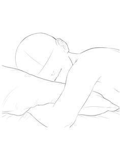 a drawing of a man sleeping with his head resting on his arm and eyes closed