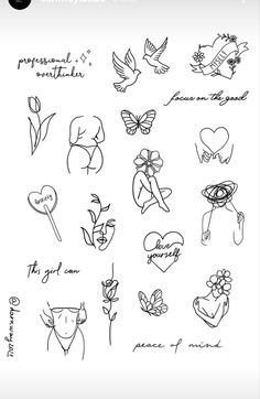 some tattoos that are on the back of a sheet of paper with words and flowers