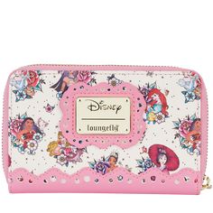 W: 6" X H: 4" Faux leather ziparound wallet with faux suede trim. Debossed printed details. Classic Tattoo Style, Princess Power, Loungefly Purse, Disney Wallet, Disney Princess Tattoo, Princess Tattoo, Element Symbols, Loungefly Bag, Zip Purse