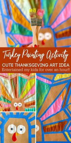 Thanksgiving Craft for Kids | Turkey Painting Activity! Tape Resist Turkey, Turkey Tape Resist Art, Kindergarten Art Thanksgiving, Turkey Art For Kids, Thanksgiving Painting For Kids, Fun Thanksgiving Crafts For Kids, Turkey Painting For Kids, Turkey Kids Crafts, Turkey Projects For Kids