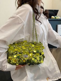 BirdinBag - Single Shoulder Bag with Adjustable Chain Strap and Sparkle Decor Green Chain Shoulder Bag For Party, Party Crossbody Shoulder Bag With Chain, Green Chain Shoulder Bag, Stylish, Green Chain Shoulder Bag Fashion Accessory, Green Chain Shoulder Bag For Fashion, Green Crossbody Party Bag, Green Crossbody Evening Bag For Party, Green Crossbody Bags For Party, Green Crossbody Party Bags