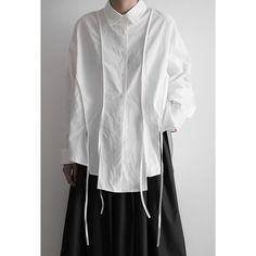 Olivia Mark - Lurker Deer Brand: Yamamoto Irregular Dark Ribbon Solid Color Long Sleeve Shirt Collar Ideas Fashion, Japanese Fashion Design, White Shirt Outfit Ideas, White Shirt Design, Shirt Design Ideas, Tulle Long Dress, Asymmetrical Shirt, 일본 패션, Design Shirts