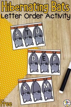 Free printable Hibernating Bats Letter Order Activity: ABC recognition resource for hibernation or winter preschool or kindergarten unit. Hibernation Preschool Activities Free, Hibernation Literacy Activities Preschool, Hibernation Vs Migration Preschool, Hibernate Migrate Adapt Kindergarten, What Animals Hibernate In The Winter, Hibernation Crafts, Abc Order Activities, Hibernation Activities, Hibernation Preschool