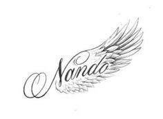 the name nanda written with wings on a white paper background, in black ink