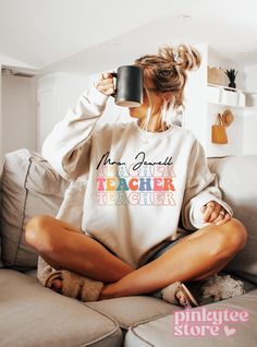 Custom Teacher Name Sweatshirt, Pride Teacher T-Shirt For Future Teachers, Colorful Elementary Teacher Hoodie, Aesthetic Educator Gift, T023 🌸 Welcome to Pinky Tee Store! We strive to provide you with the best shopping experience possible. Thank you for choosing us!" 👉 Ordering Process: 📸 Thoroughly examine all the available photos. 📏 Select your item's size. 🎨 Choose your preferred color. 🔢 Specify the desired quantity. 🛒 Add the selected item to your cart. 💳 Proceed to checkout to fina Teacher Sweatshirt Ideas, Teacher Tshirt Ideas, Educator Gifts, Hoodie Aesthetic, Comfy Shirts, Elementary Teacher, 100 Days Of School, Teacher Tshirts, Same Style