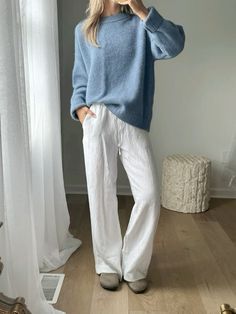 With summer almost here, exude elegance and sophistication when at the beach with these timeless white linen pants that can bring comfort without losing style! Click the image to check out amazon options! White Linen Pant Fall Outfit, Linen Pant Fall Outfit, Sweater Linen Pants, White Jeans And Sweater Outfit, Modest Linen Pants Outfit, White Drawstring Pants Outfit, Linen Pants Sweater Outfit, Wide Legged Linen Pants Outfit