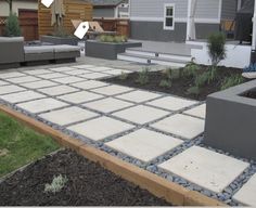 an outdoor patio area with seating and landscaping