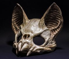 an animal skull with large wings on it's face