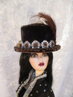 Hand made doll hat for high fashion dolls. This hat is made out of brown velvet and matching decorations. Hand Made Doll, Eureka Springs Ar, Doll Hats, Eureka Springs, Doll Hat, Brown Velvet, Fashion Dolls, Doll Toys, Making Out