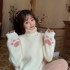 Sweaters/Hoodies · sugarplum · Online Store Powered by Storenvy Ootd Vest, Loose Turtleneck Sweater, Sweet Cat, Ladies Turtleneck Sweaters, High Neck Sweater, Cat Paw, Womens Turtleneck, Vest Fashion, Cat Paws