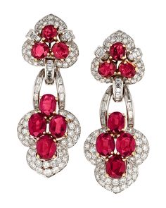 pair of ruby and diamond earrings, by van cleef for cartier's