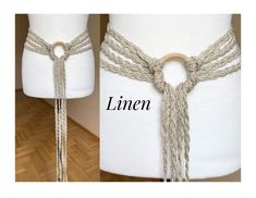 100% Linen/ Natural Uncolored Lithuanian, Birch Wood Ring Hand braided belt Width of each linen braided strap approx. 1.3-1.5cm/ 0.6" Viking Belt, Belt Tie, Ring Hand, Wood Ring, Braided Belt, Braided Strap, Wood Rings, Suspender Belt, Tie Knots