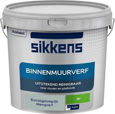 a white paint can with the words sikens in german and english on it