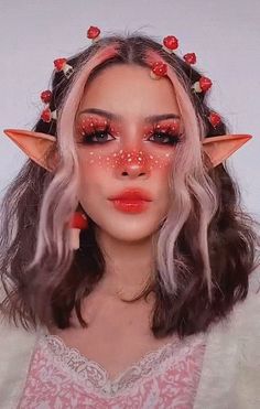 Crazy makeup, Creative eye makeup, Indie makeup Eyelash Business, Mushroom Fairy, Elf Ears, Pink Hair, To Tell, Make It, Elf, For Free, Makeup