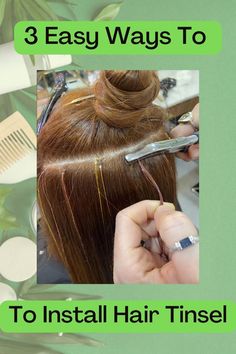 How To Do Tinsel In Hair, Tensile In Hair, How To Fairy Hair, How To Put In Colored Hair Extensions, Tinsel Hair Extensions Diy, How To Put Hair Tensil In Hair, How To Do Hair Tensil, Hair Tensil Curly Hair, How Do You Put Tinsel In Your Hair