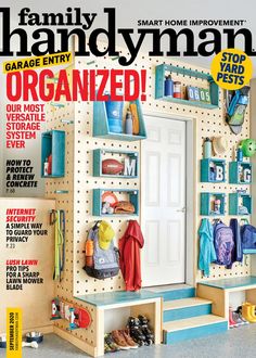 the front cover of family handyman magazine, featuring an organized closet and entryway