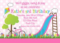 a birthday party with a pink slide and tree