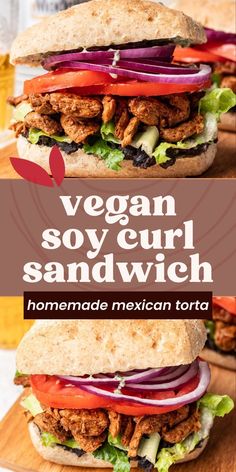 the vegan soy curl sandwhich is made with homemade mexican tortillas and lettuce