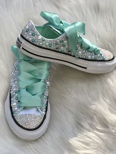 Quinceañera Converse Shoes, Pearl Converse Shoes Diy, Rhinestone Converse Wedding, Custom Wedding Sneakers With Rhinestones, Bedazzled Wedding Converse, Bedazzled Converse