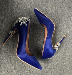 923988805-1 Blue Dress Shoes, Wedding High Heels, Party Pumps, Blue Party Dress, Rhinestone Shoes, Crystal Shoes, Rhinestone Sandals, Pumps Heels Stilettos, Dress Shoes Womens