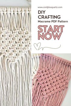 the crochet pattern is shown with text that reads, diy crafting macrame pf pattern start now