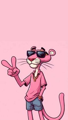 a pink rat with sunglasses on it's head and one hand in the air