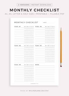 a printable checklist with a pencil next to it