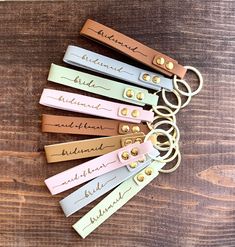 Bridesmaid gift custom keychain - Knot and Nest Designs Leather Keychains, Unique Bridesmaid, Bridesmaid Boxes, Bridesmaid Gift Boxes, Bridemaids Gifts, Bridesmaid Box, Future Wedding Plans, Bridesmaid Proposal Box, Bridesmaid Proposal Gifts