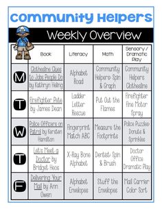 a community helper's weekly calendar with the words community helpers on it