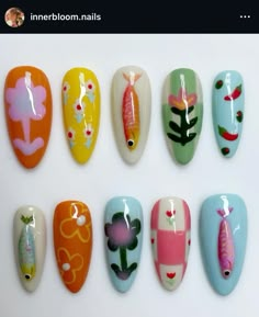 Fish Nails, Inspired Nails, Floral Nails, Nail Art Inspiration