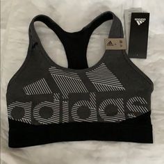 Nwt Adidas Alphaskin Sports Bra Black & Gray With White Logo Adidas Tech, High Support Bra, Red Sports Bra, Adidas Tank Top, Adidas Sports Bra, White Sports Bra, Racerback Sports Bra, Pink Sports Bra, Adidas Sport