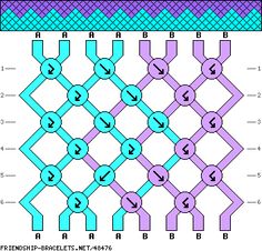 the pattern is shown in blue and purple, with letters on each side that are connected to