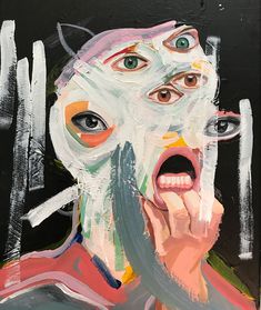 a painting of a woman with her mouth open and hands on her face as if she is screaming