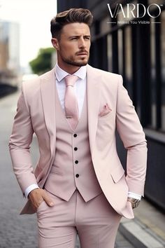 Light Pink Suit Men Wedding, Pink Groomsmen Suits, Pink Tuxedo Men, Light Pink Suit Men, Pink Groomsmen Attire, Pink Groom Suit, Three Piece Suit Wedding, Pink Suit Men, Best Wedding Suits For Men