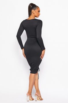 Plunging V neck front ruched midi dress Long sleeve Adjustable front ruching -x2 Rib True to size with good stretch Fitted V-neck Midi Dress With Ruched Sides, Flattering Ruched V-neck Midi Dress, Ruched Bodycon Dress With Surplice Neckline For Date Night, Fall V-neck Ruched Midi Dress, Fitted Ruched Midi Dress With Surplice Neckline, Ruched Bodycon Dress With Surplice Neckline, Chic Midi Length Bodycon Dress With Ruched Sides, Chic Midi-length Bodycon Dress With Ruched Sides, Chic Midi Bodycon Dress With Ruched Sides