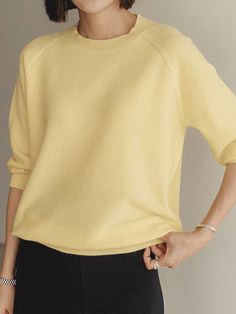 Women's Crew Neck 3/4 Sleeve Plain Casual Pullover Sweater Yellow Casual  Wrist-Length Sleeve Knitwear Plain  Medium Stretch  Women Clothing, size features are:Bust: ,Length: ,Sleeve Length: Casual Pullover Sweater, Yellow Sweater, Casual Pullover, Knitwear Women, All Fashion, Women Clothing, Pullover Sweaters, Length Sleeve, Knitwear