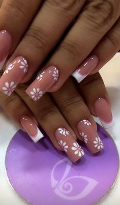 Gel X Nail Designs Flowers, Sqaure Nails, Organizator Grafic, Short Acrylics, Spring Acrylic Nails, Edgy Nails, Girly Acrylic Nails, Work Nails, Colorful Nails