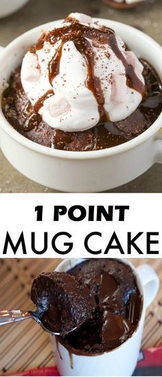 there are two pictures one has a mug cake and the other has marshmallows