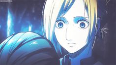 an anime character with blonde hair and blue eyes looks at the camera while staring into the distance