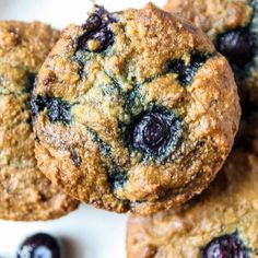 blueberry muffins stacked on top of each other